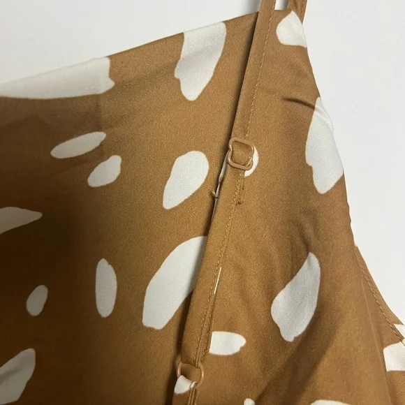 Old Navy Brown Cream Print Cowl Neck Satin Midi Slip Dress Size Medium - Picture 9 of 11